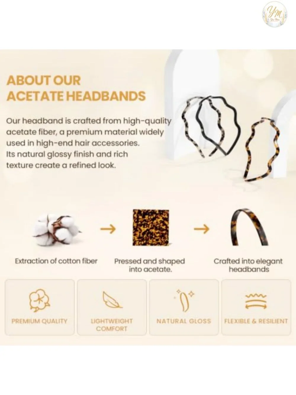 Acetate Sheet Wavy Headband for Glasses Eyewear Friendly No Headache